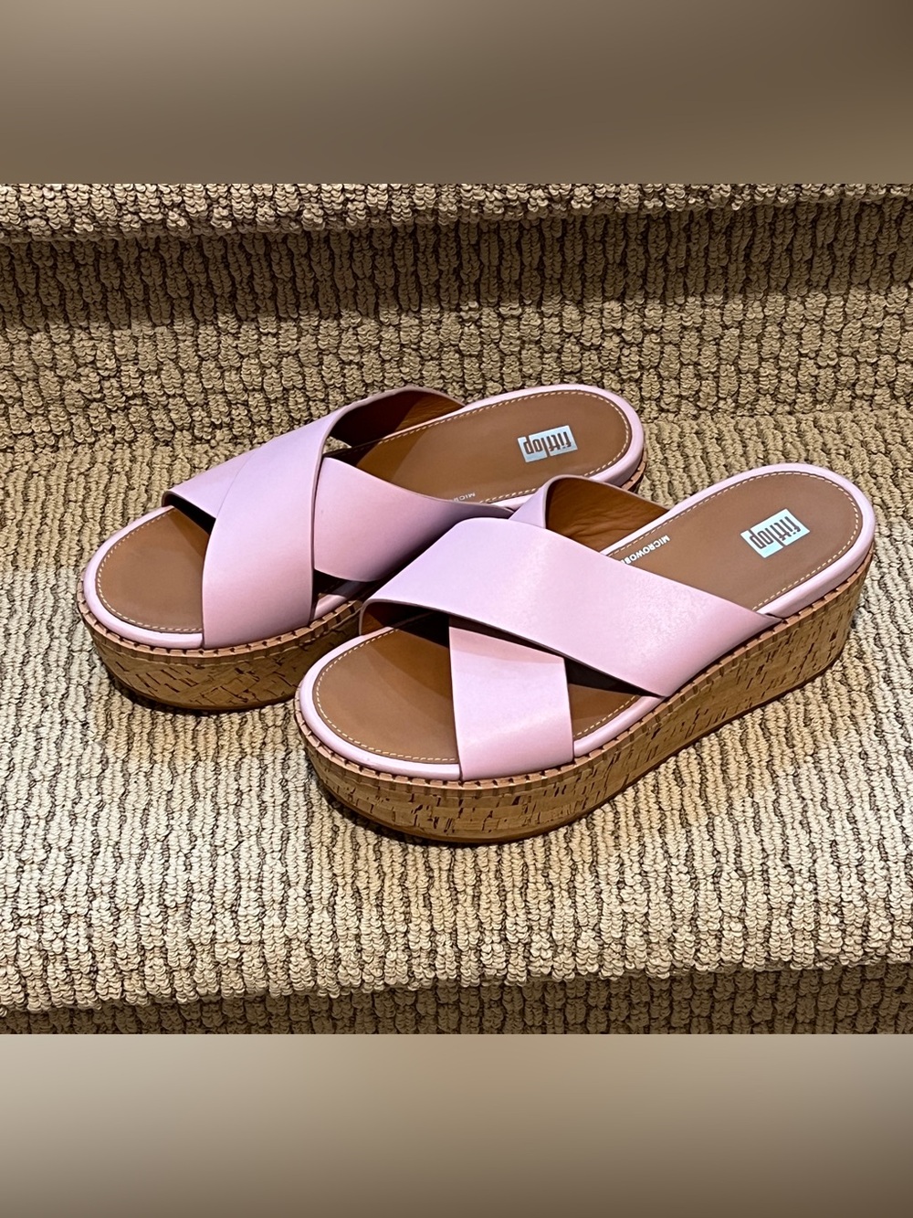Fitflop Eloise Crisscross Cork-Platform Slides in  Wild Lilac - Sz 7 - Picture 2 of 10